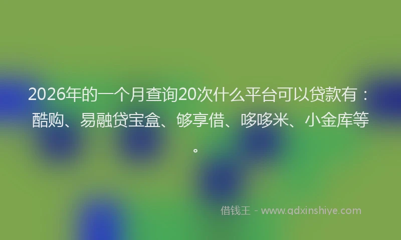 2026年的一个月查询20次什么平台可以贷款有：酷购、易融贷宝盒、够享借、哆哆米、小金库等。