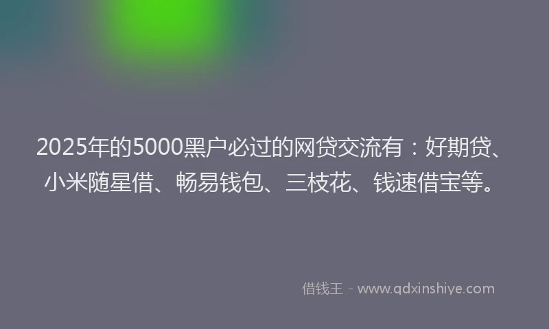 2025年的5000黑户必过的网贷交流有：好期贷、小米随星借、畅易钱包、三枝花、钱速借宝等。