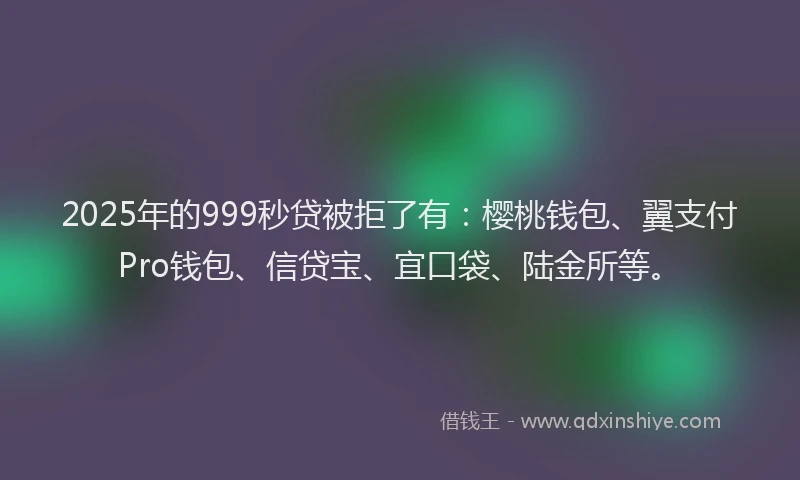 2025年的999秒贷被拒了有：樱桃钱包、翼支付Pro钱包、信贷宝、宜口袋、陆金所等。