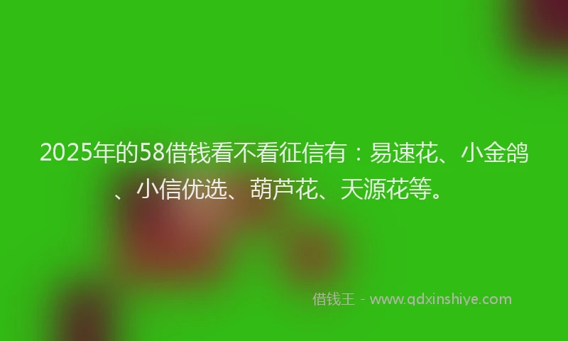 2025年的58借钱看不看征信有:易速花、小金鸽、小信优选、葫芦花、天源花等。