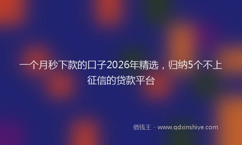 一个月秒下款的口子2026年精选，归纳5个不上征信的贷款平台