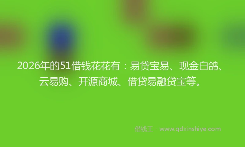 2026年的51借钱花花有：易贷宝易、现金白鸽、云易购、开源商城、借贷易融贷宝等。