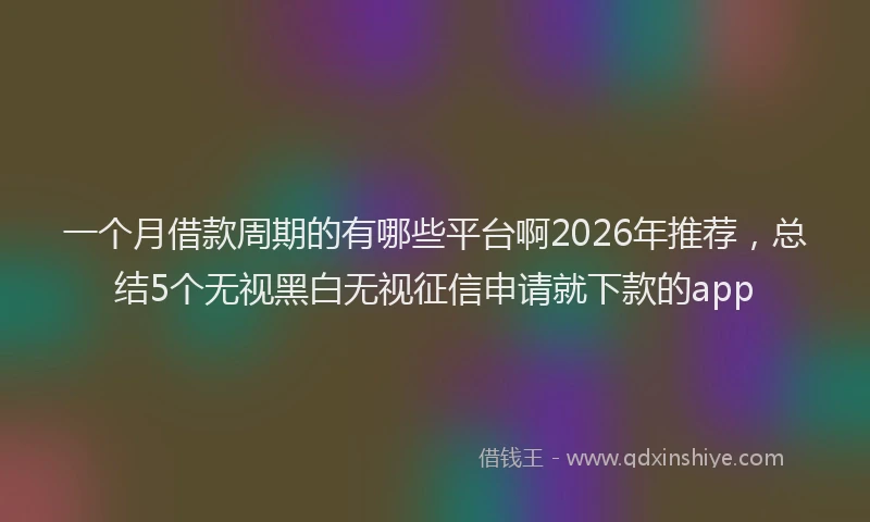 一个月借款周期的有哪些平台啊2026年推荐，总结5个无视黑白无视征信申请就下款的app