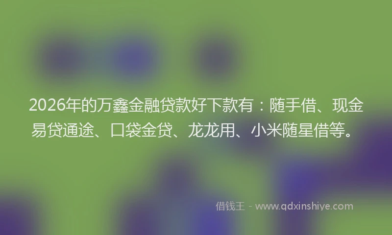 2026年的万鑫金融贷款好下款有：随手借、现金易贷通途、口袋金贷、龙龙用、小米随星借等。