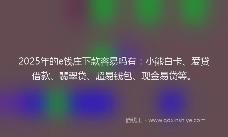 2025年的e钱庄下款容易吗有:小熊白卡、爱贷借款、翡翠贷、超易钱包、现金易贷等。