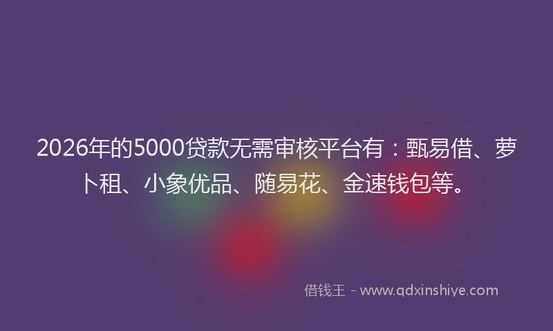 2026年的5000贷款无需审核平台有：甄易借、萝卜租、小象优品、随易花、金速钱包等。