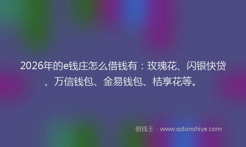 2026年的e钱庄怎么借钱有：玫瑰花、闪银快贷、万信钱包、金易钱包、桔享花等。