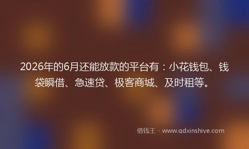 2026年的6月还能放款的平台有：小花钱包、钱袋瞬借、急速贷、极客商城、及时租等。