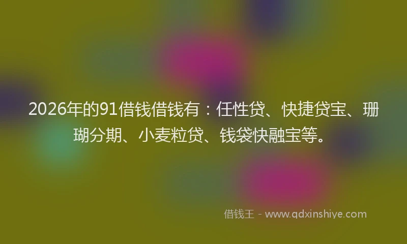 2026年的91借钱借钱有：任性贷、快捷贷宝、珊瑚分期、小麦粒贷、钱袋快融宝等。
