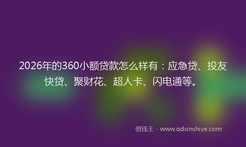 2026年的360小额贷款怎么样有：应急贷、投友快贷、聚财花、超人卡、闪电通等。