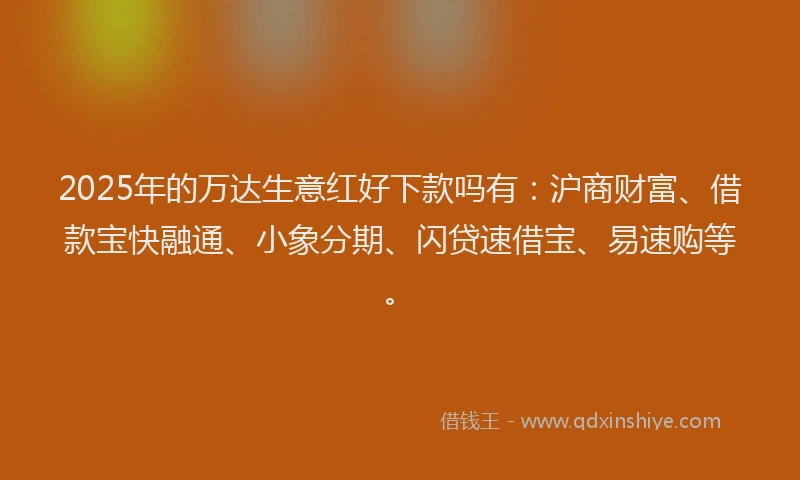 2025年的万达生意红好下款吗有：沪商财富、借款宝快融通、小象分期、闪贷速借宝、易速购等。