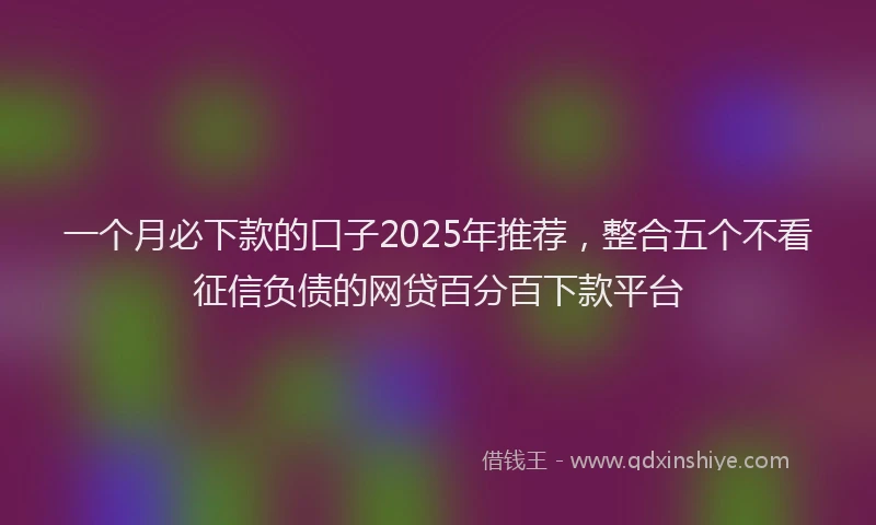 一个月必下款的口子2025年推荐，整合五个不看征信负债的网贷百分百下款平台