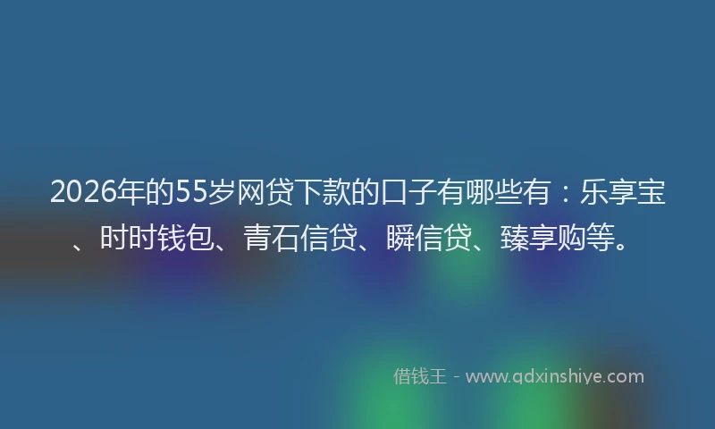 2026年的55岁网贷下款的口子有哪些有：乐享宝、时时钱包、青石信贷、瞬信贷、臻享购等。
