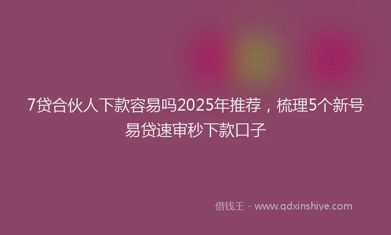 7贷合伙人下款容易吗2025年推荐，梳理5个新号易贷速审秒下款口子