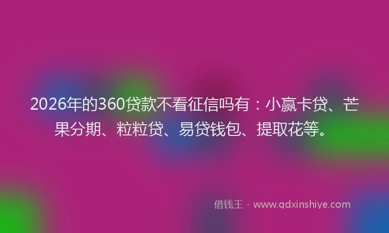 2026年的360贷款不看征信吗有：小赢卡贷、芒果分期、粒粒贷、易贷钱包、提取花等。