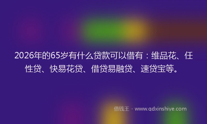 2026年的65岁有什么贷款可以借有：维品花、任性贷、快易花贷、借贷易融贷、速贷宝等。