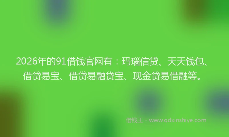 2026年的91借钱官网有：玛瑙信贷、天天钱包、借贷易宝、借贷易融贷宝、现金贷易借融等。