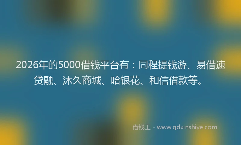 2026年的5000借钱平台有：同程提钱游、易借速贷融、沐久商城、哈银花、和信借款等。
