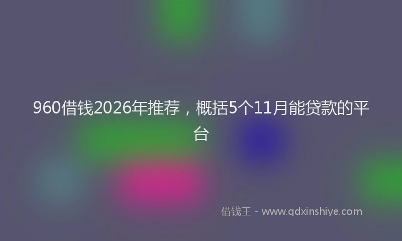 960借钱2026年推荐，概括5个11月能贷款的平台