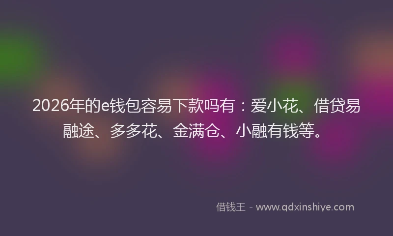 2026年的e钱包容易下款吗有：爱小花、借贷易融途、多多花、金满仓、小融有钱等。