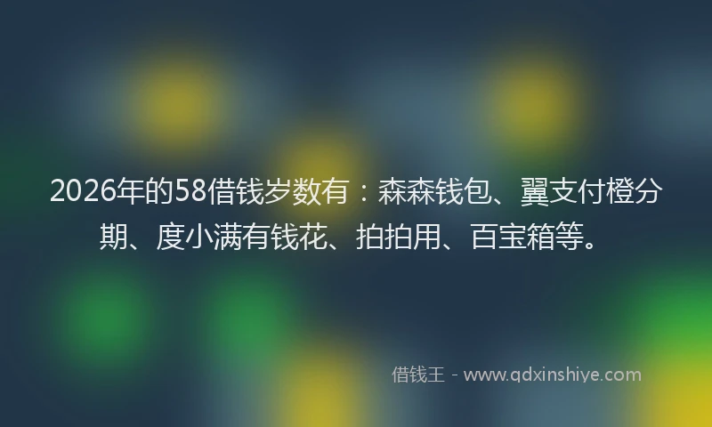 2026年的58借钱岁数有：森森钱包、翼支付橙分期、度小满有钱花、拍拍用、百宝箱等。