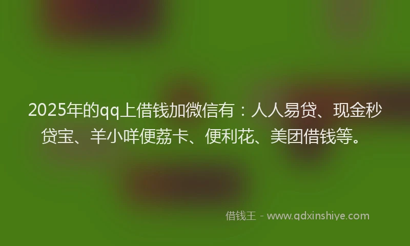 2025年的qq上借钱加微信有：人人易贷、现金秒贷宝、羊小咩便荔卡、便利花、美团借钱等。