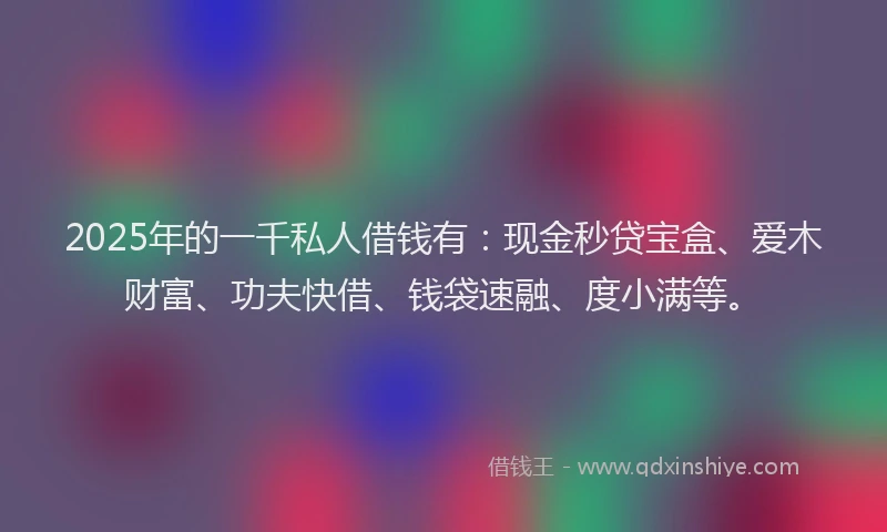 2025年的一千私人借钱有：现金秒贷宝盒、爱木财富、功夫快借、钱袋速融、度小满等。
