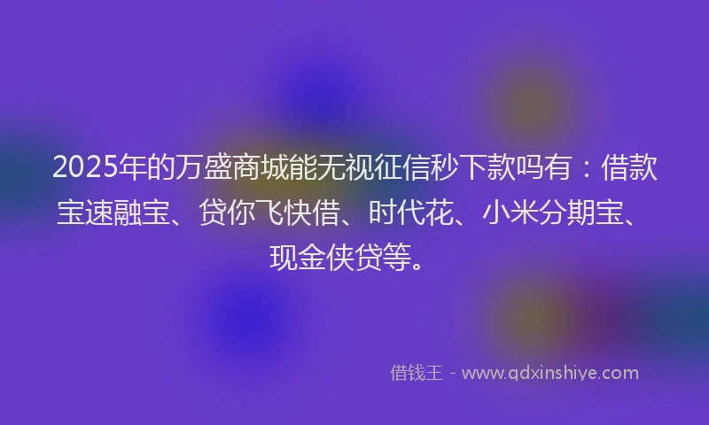2025年的万盛商城能无视征信秒下款吗有：借款宝速融宝、贷你飞快借、时代花、小米分期宝、现金侠贷等。