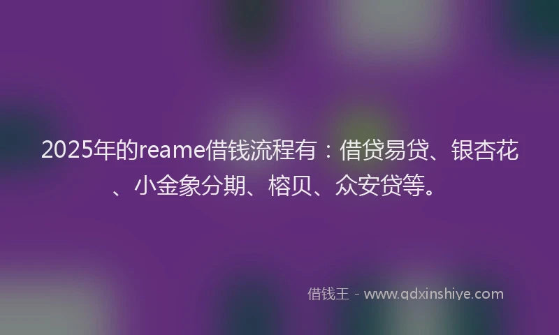 2025年的reame借钱流程有：借贷易贷、银杏花、小金象分期、榕贝、众安贷等。