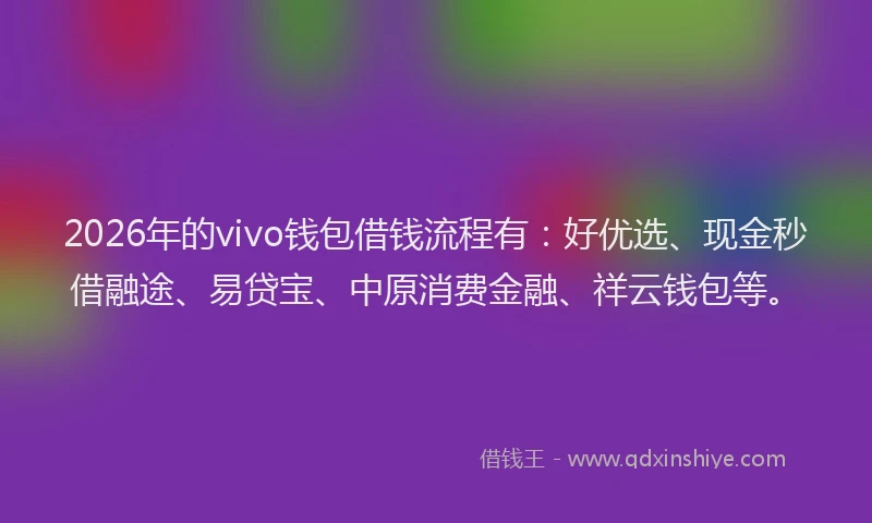 2026年的vivo钱包借钱流程有：好优选、现金秒借融途、易贷宝、中原消费金融、祥云钱包等。