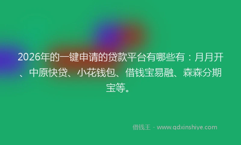 2026年的一键申请的贷款平台有哪些有：月月开、中原快贷、小花钱包、借钱宝易融、森森分期宝等。
