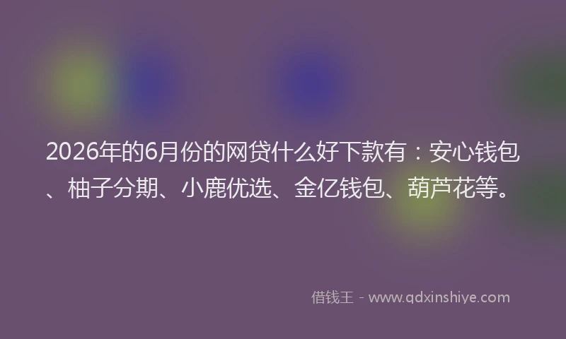 2026年的6月份的网贷什么好下款有：安心钱包、柚子分期、小鹿优选、金亿钱包、葫芦花等。