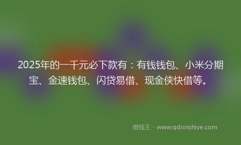 2025年的一千元必下款有：有钱钱包、小米分期宝、金速钱包、闪贷易借、现金侠快借等。