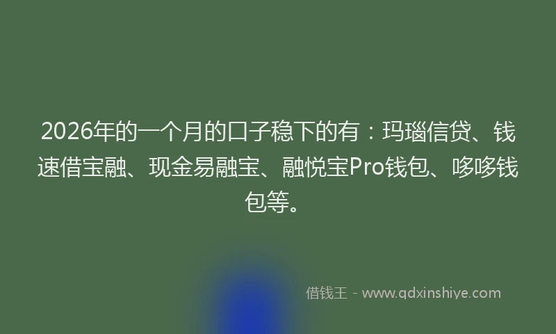 2026年的一个月的口子稳下的有：玛瑙信贷、钱速借宝融、现金易融宝、融悦宝Pro钱包、哆哆钱包等。