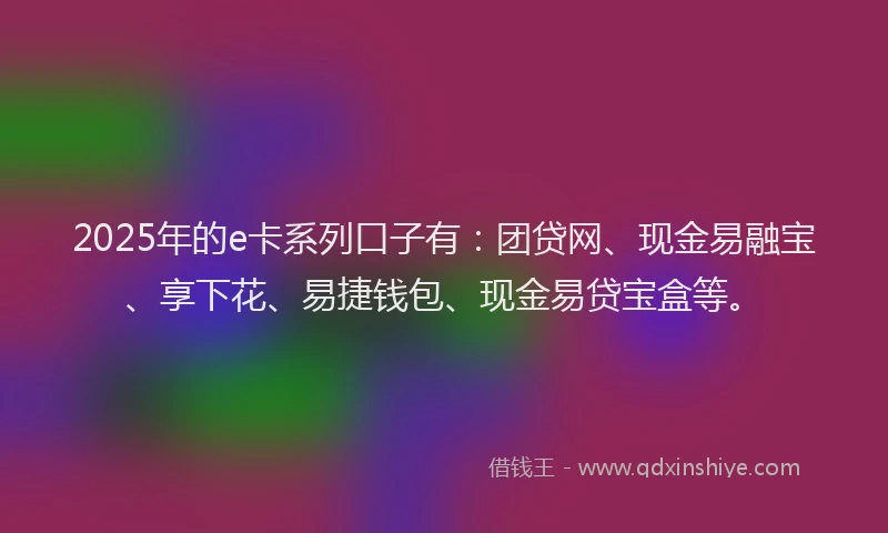 2025年的e卡系列口子有:团贷网、现金易融宝、享下花、易捷钱包、现金易贷宝盒等。