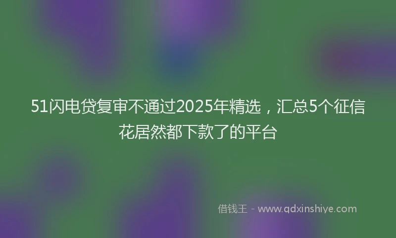 51闪电贷复审不通过2025年精选，汇总5个征信花居然都下款了的平台