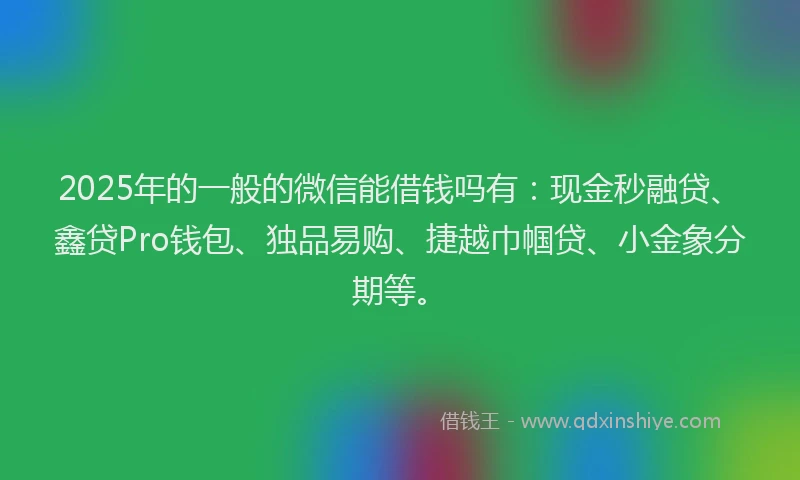 2025年的一般的微信能借钱吗有：现金秒融贷、鑫贷Pro钱包、独品易购、捷越巾帼贷、小金象分期等。