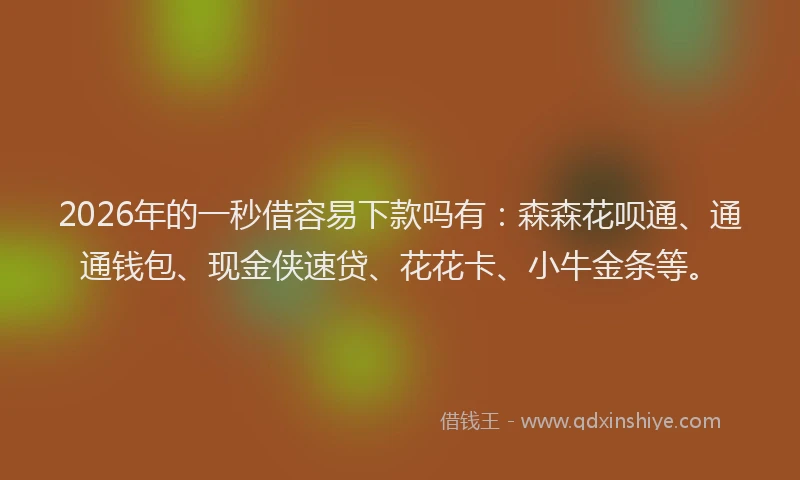 2026年的一秒借容易下款吗有:森森花呗通、通通钱包、现金侠速贷、花花卡、小牛金条等。