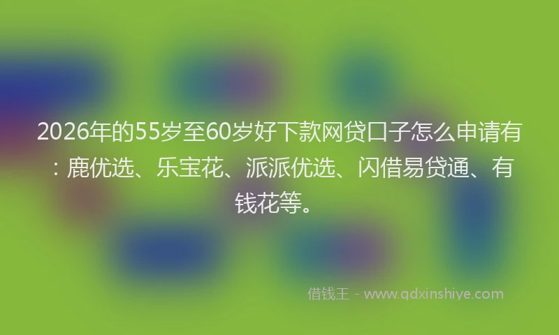 2026年的55岁至60岁好下款网贷口子怎么申请有:鹿优选、乐宝花、派派优选、闪借易贷通、有钱花等。