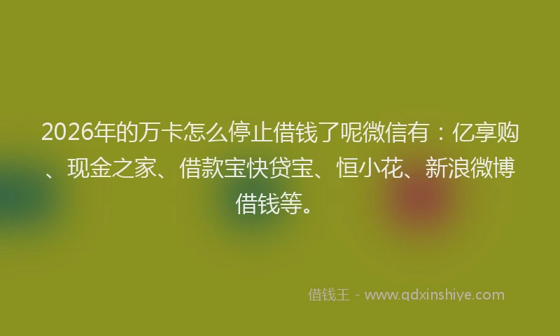 2026年的万卡怎么停止借钱了呢微信有：亿享购、现金之家、借款宝快贷宝、恒小花、新浪微博借钱等。