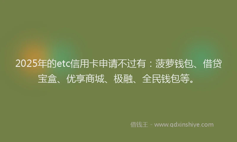 2025年的etc信用卡申请不过有：菠萝钱包、借贷宝盒、优享商城、极融、全民钱包等。