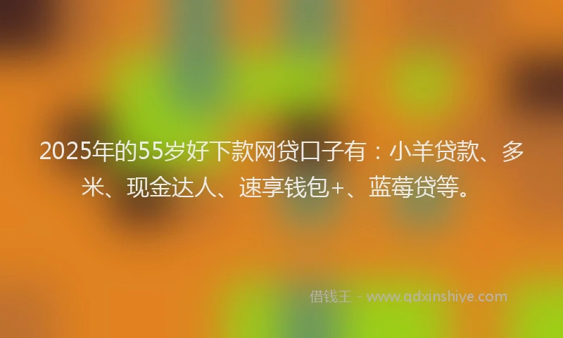 2025年的55岁好下款网贷口子有:小羊贷款、多米、现金达人、速享钱包+、蓝莓贷等。