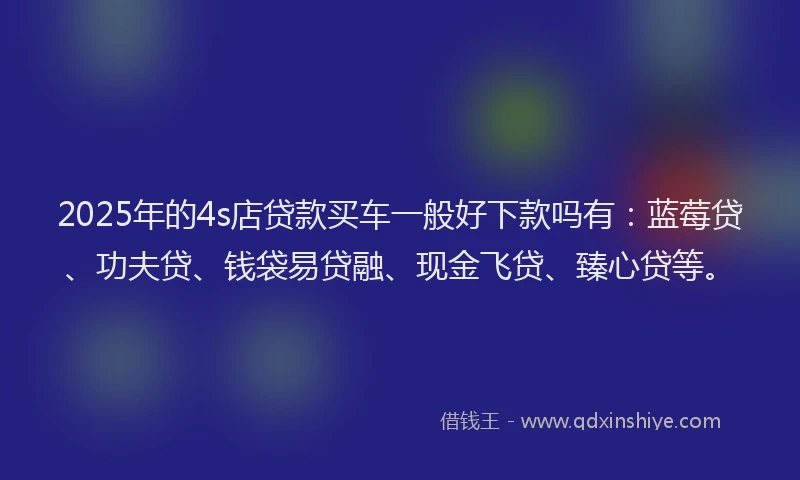 2025年的4s店贷款买车一般好下款吗有：蓝莓贷、功夫贷、钱袋易贷融、现金飞贷、臻心贷等。