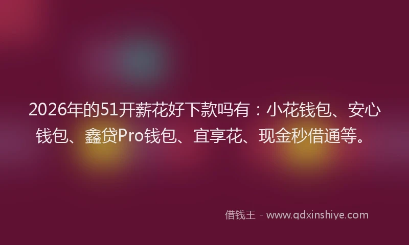 2026年的51开薪花好下款吗有:小花钱包、安心钱包、鑫贷Pro钱包、宜享花、现金秒借通等。