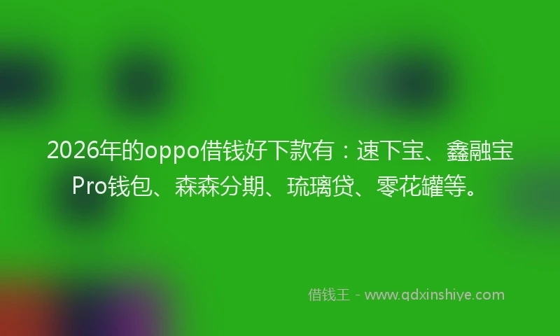 2026年的oppo借钱好下款有：速下宝、鑫融宝Pro钱包、森森分期、琉璃贷、零花罐等。