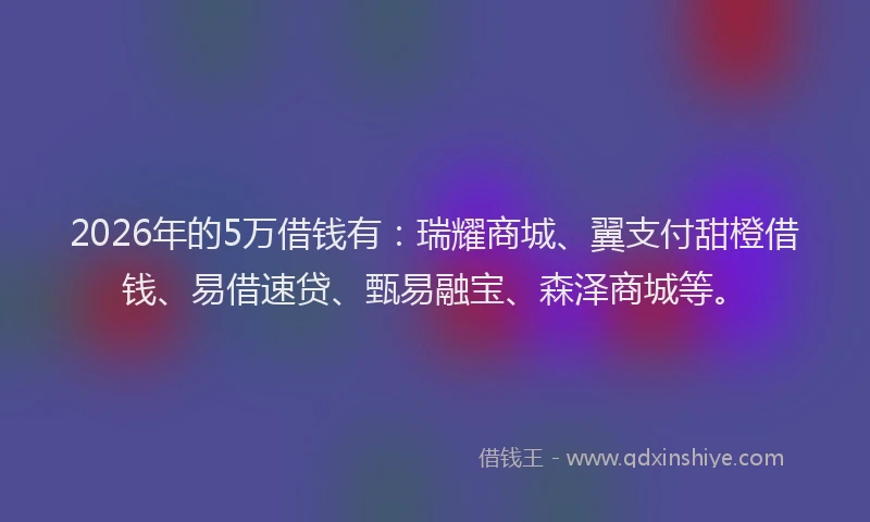 2026年的5万借钱有：瑞耀商城、翼支付甜橙借钱、易借速贷、甄易融宝、森泽商城等。