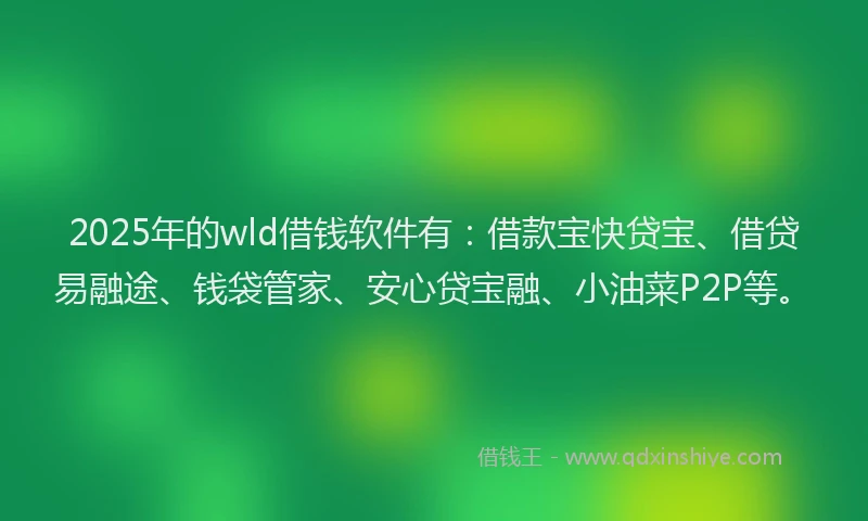 2025年的wld借钱软件有：借款宝快贷宝、借贷易融途、钱袋管家、安心贷宝融、小油菜P2P等。