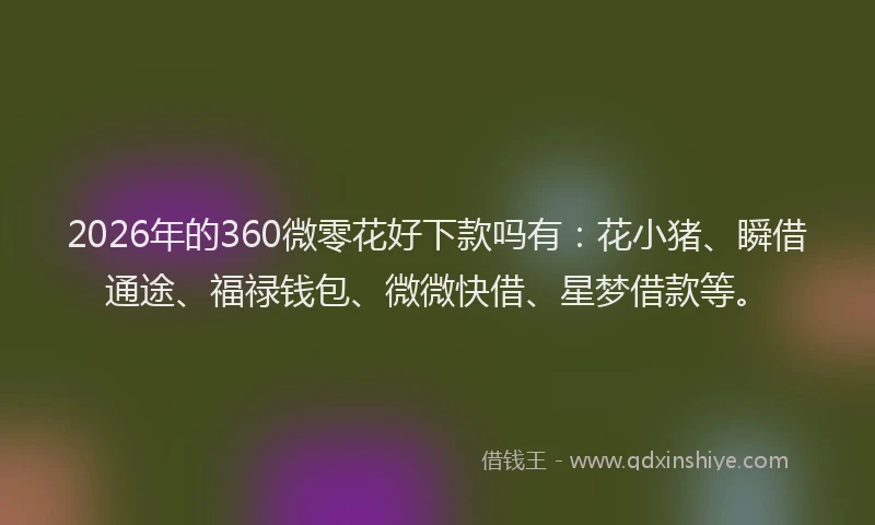 2026年的360微零花好下款吗有：花小猪、瞬借通途、福禄钱包、微微快借、星梦借款等。