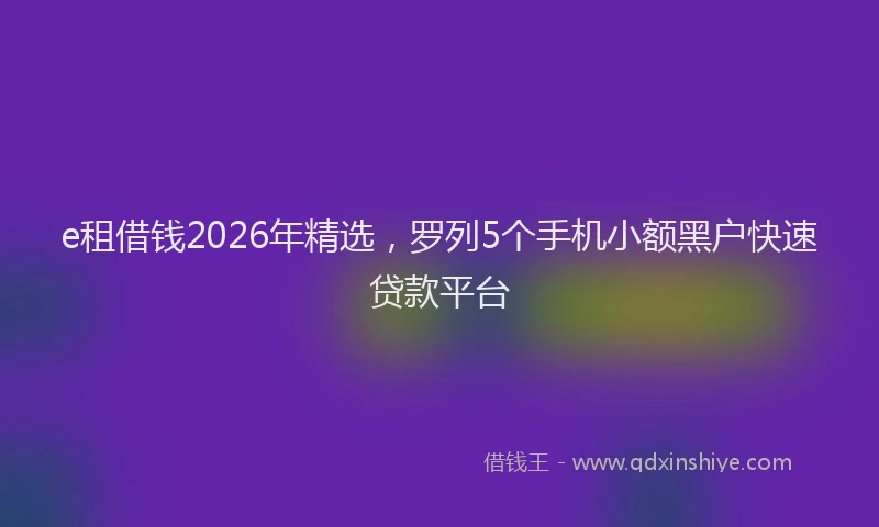 e租借钱2026年精选，罗列5个手机小额黑户快速贷款平台
