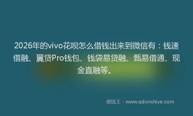 2026年的vivo花呗怎么借钱出来到微信有：钱速借融、翼贷Pro钱包、钱袋易贷融、甄易借通、现金直融等。